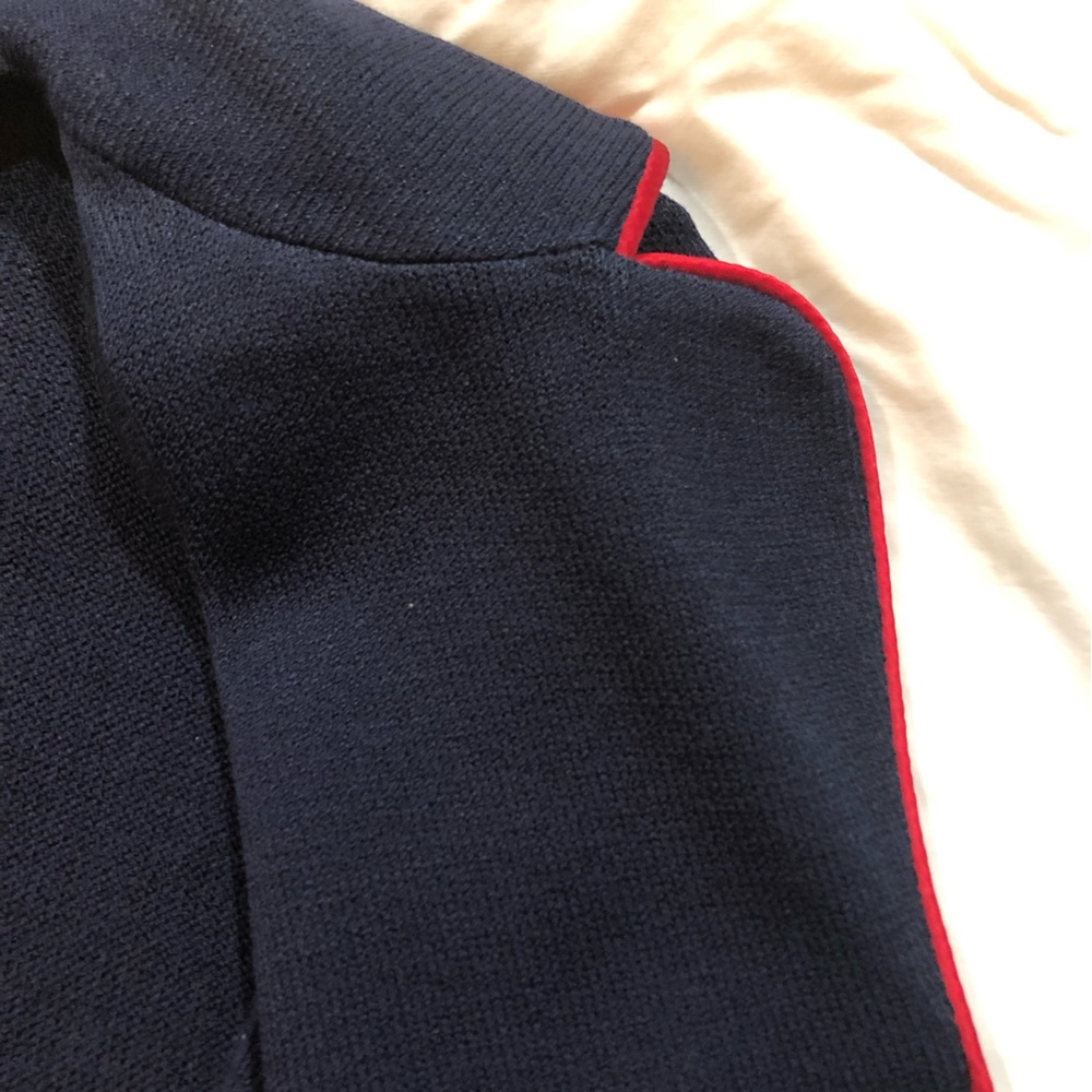 St.John Santana Knit Jacket and Pant Suit Navy Blue, Red Trim Sz 4 Vintage - Picture 6 of 10